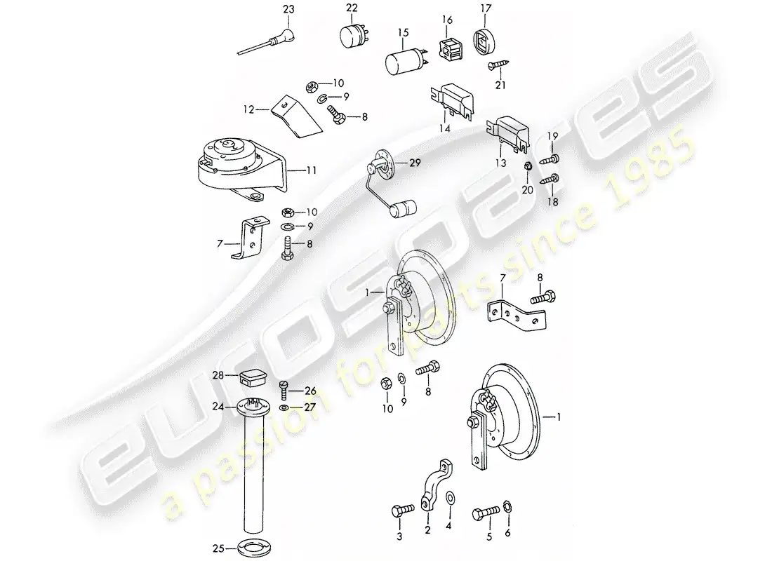 porsche 1965 (911/912) horn - relay parts diagram