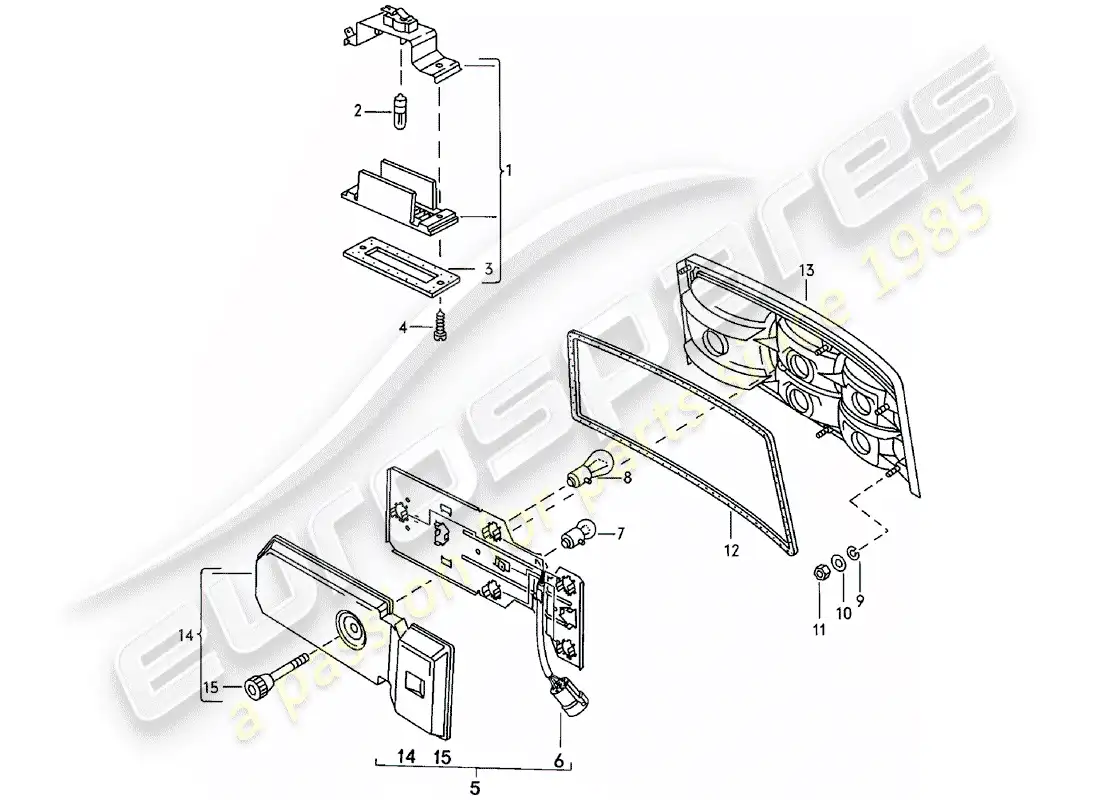 porsche 1980 (924) license plate light - rear light parts diagram