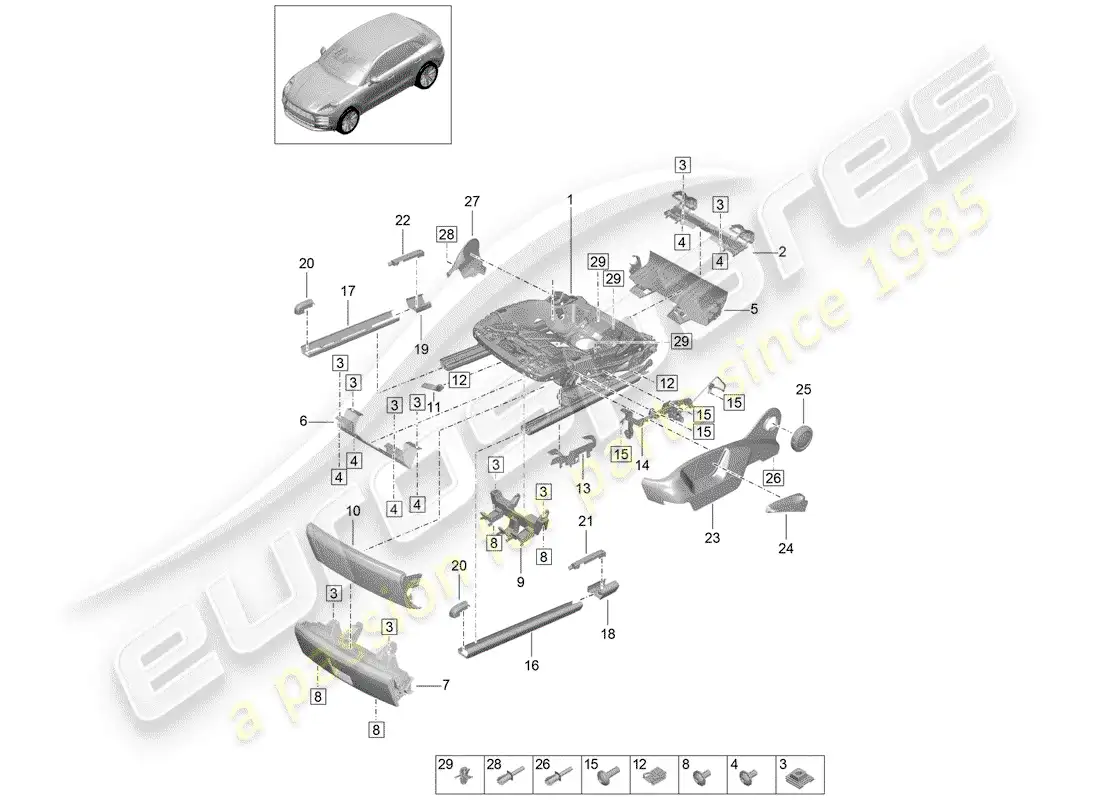porsche 2020 (macan) frame for seat part diagram