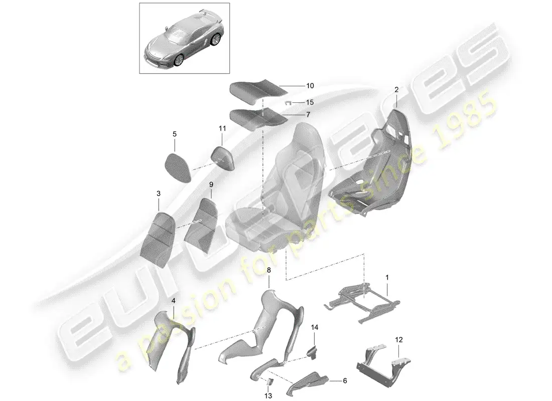 porsche 2016 (981 cayman gt4) seat parts diagram