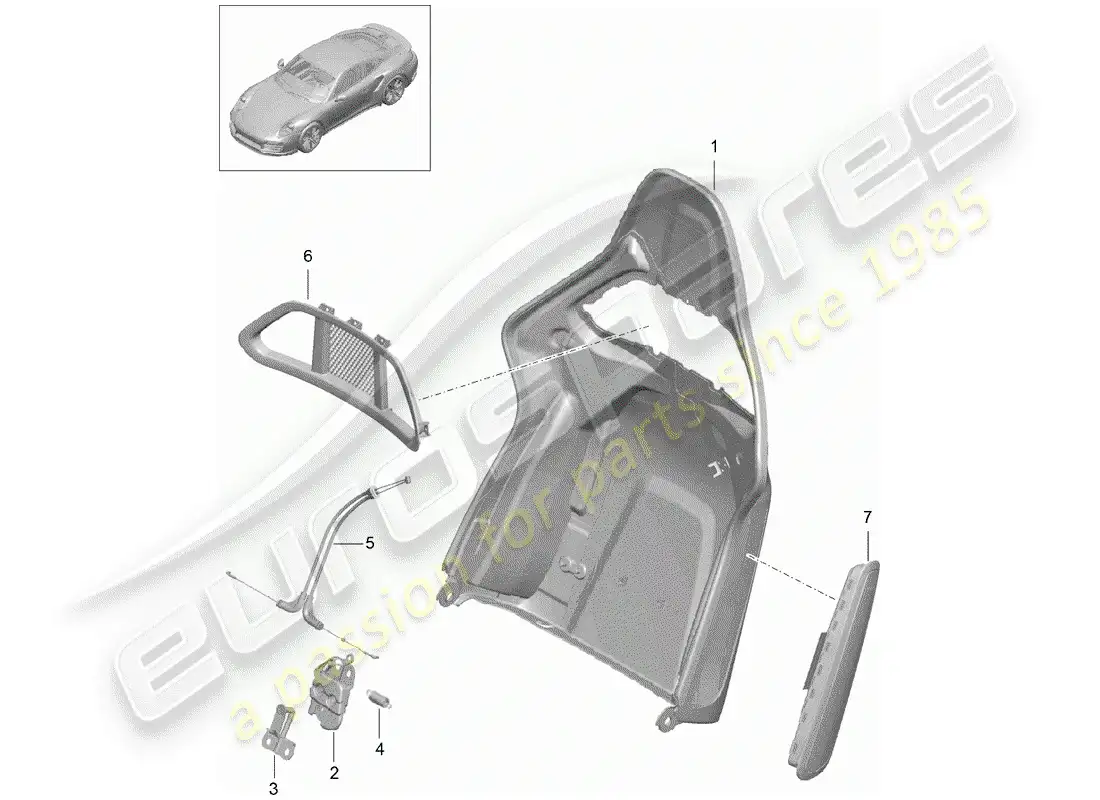 porsche 2019 (991-2 turbo) backrest shell parts diagram