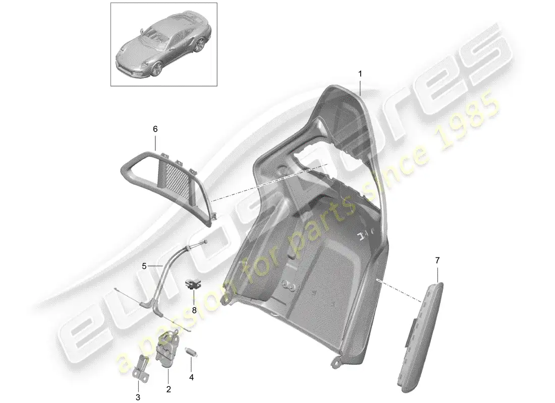 porsche 2019 (991-2 turbo) backrest shell parts diagram