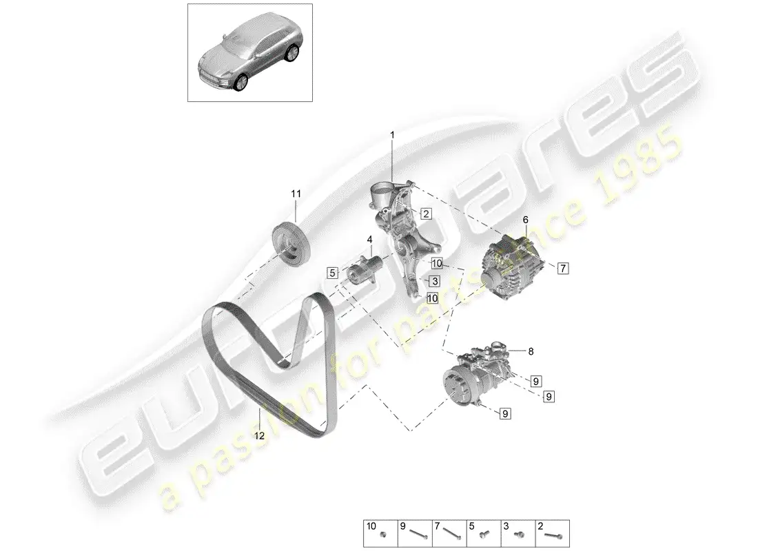 porsche 2020 (macan) v-ribbed belt part diagram