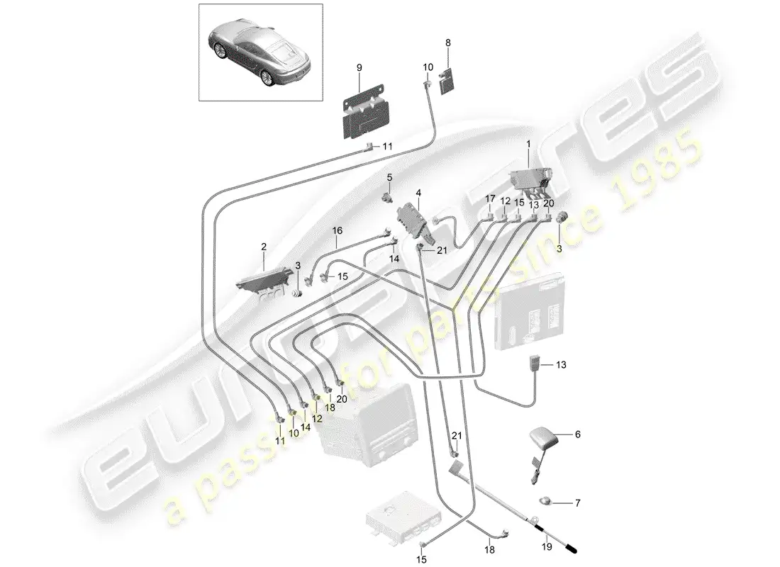 porsche 2015 (981 cayman) antenna booster parts diagram