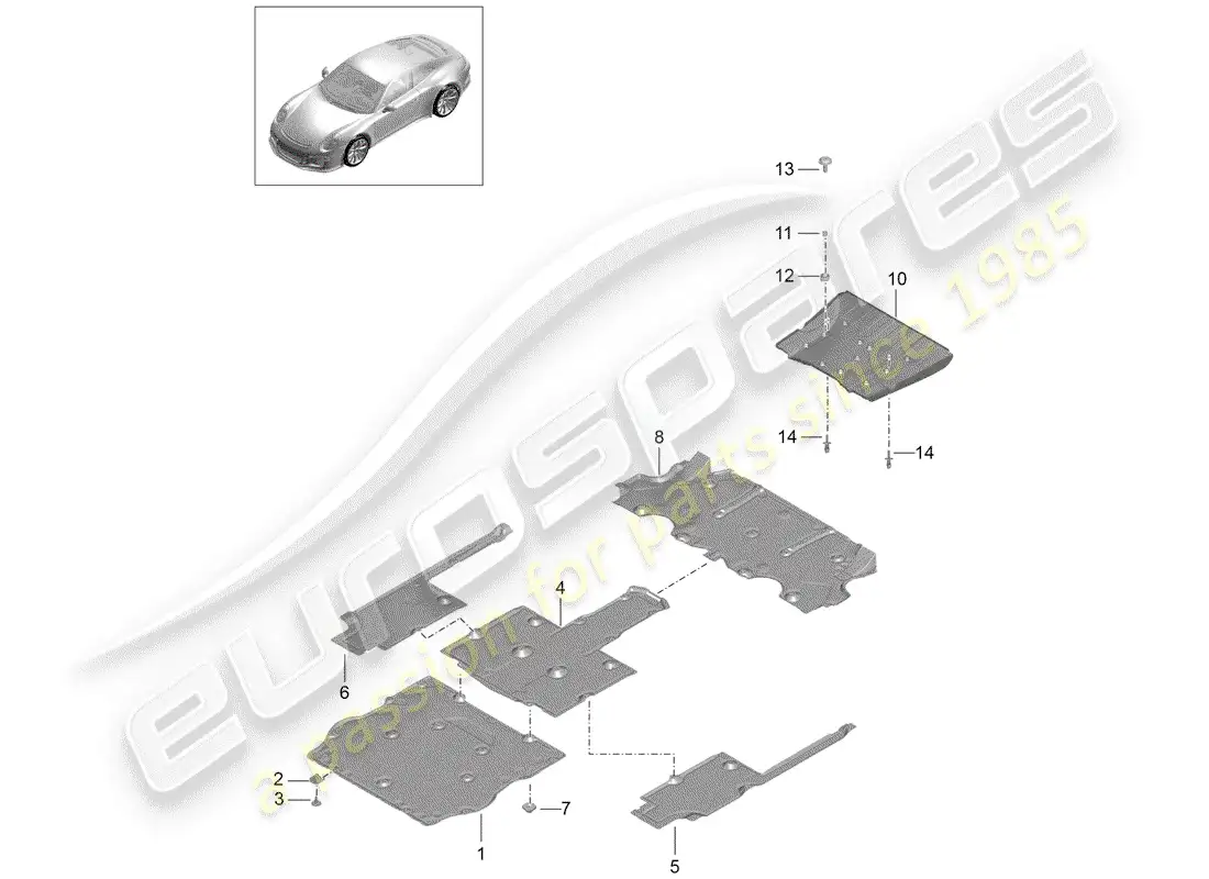 porsche 2015 (991-1 r/gt3/rs) underbody lining parts diagram