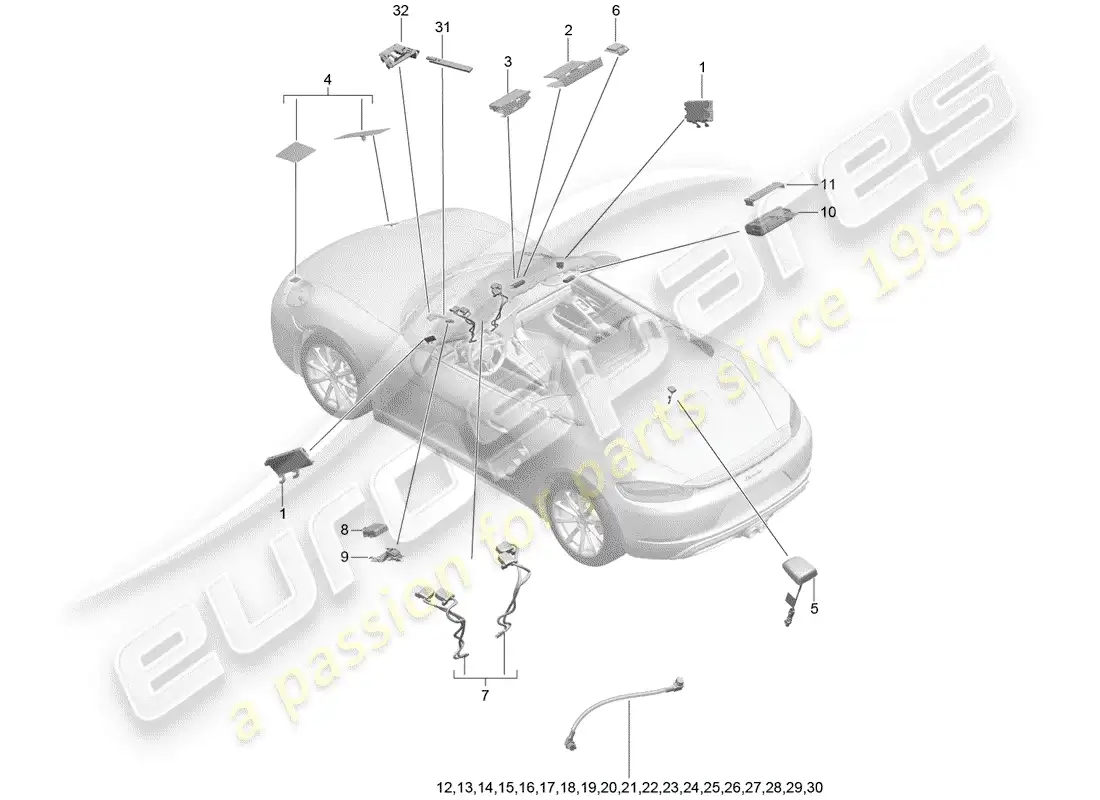 porsche 2019 (718 boxster) antenna parts diagram