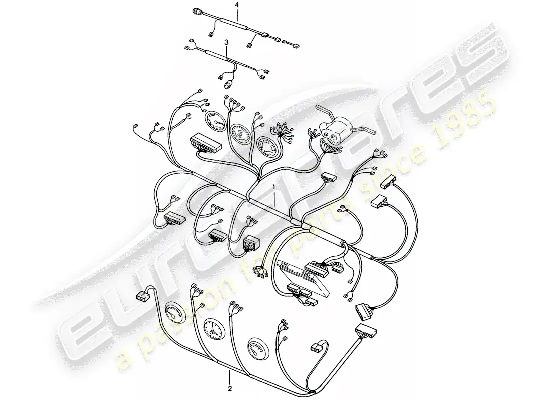 porsche 1988 (924s) wiring harnesses - dashboard - center console - lifting roof parts diagram