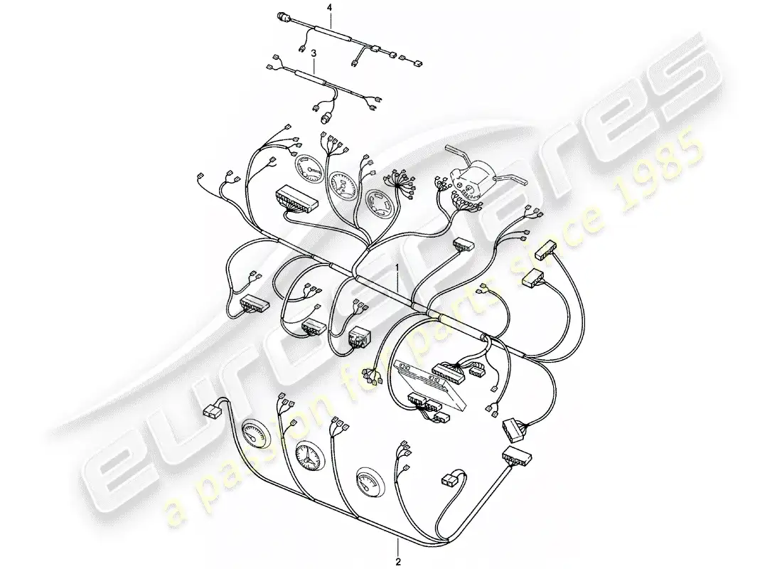 porsche 1983 (924) wiring harnesses - dashboard - center console - lifting roof parts diagram