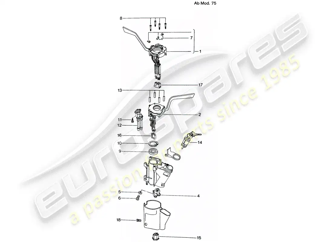 porsche 1974 (914) steering column switch - d - mj 1975>> part diagram