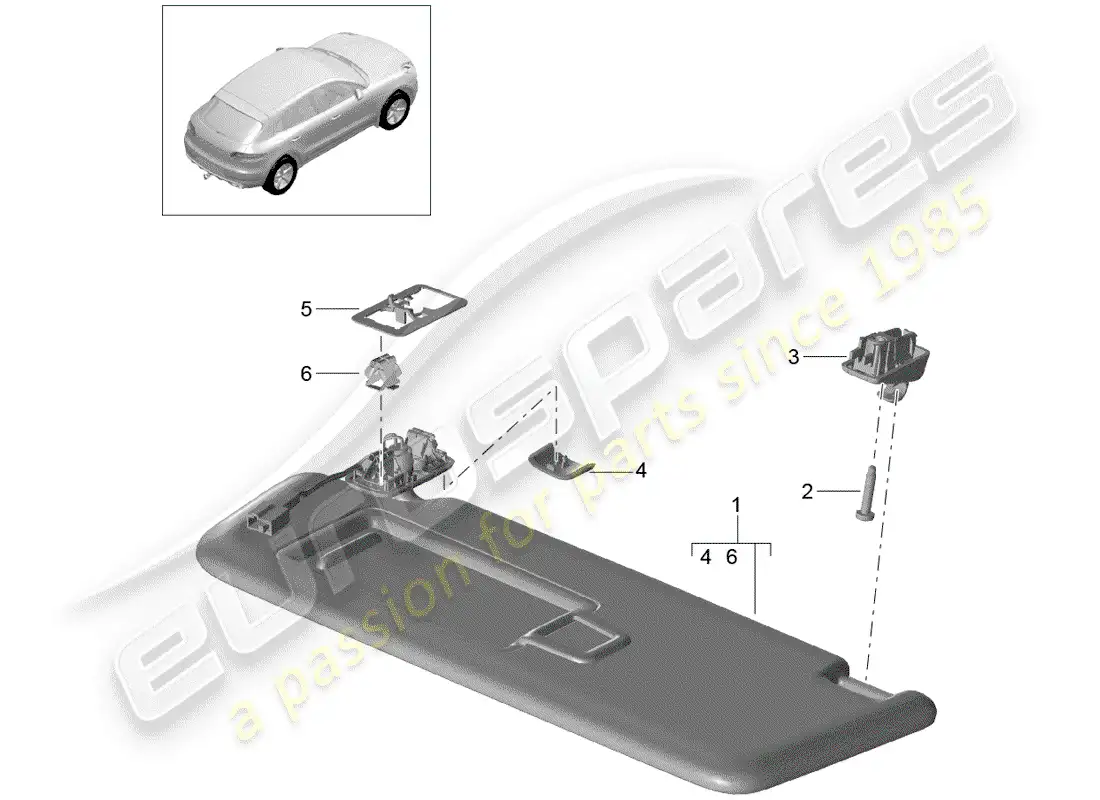 porsche 2016 (macan) sun vizors parts diagram