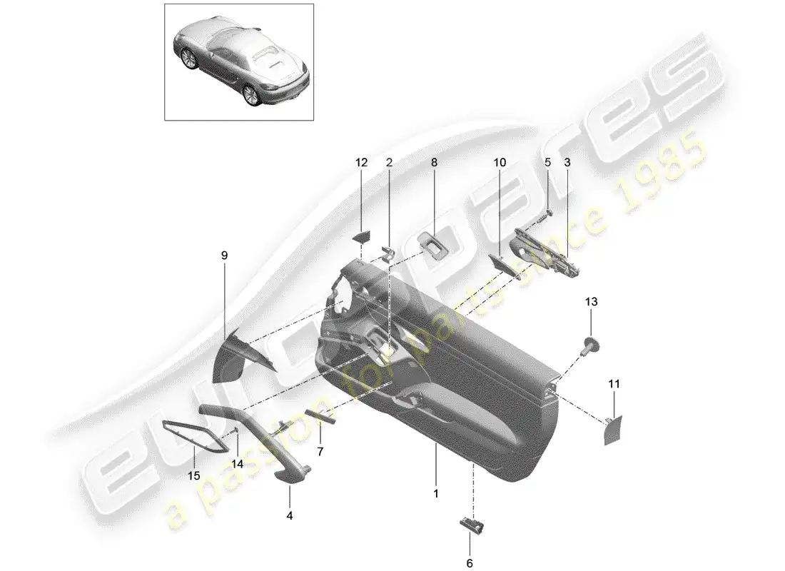 porsche 2015 (981 boxster) door panel parts diagram
