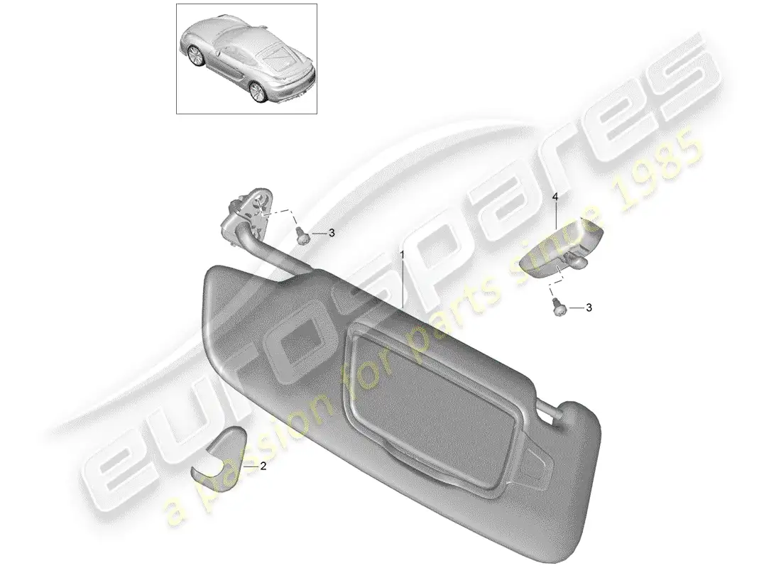 porsche 2016 (981 cayman gt4) sun vizors part diagram