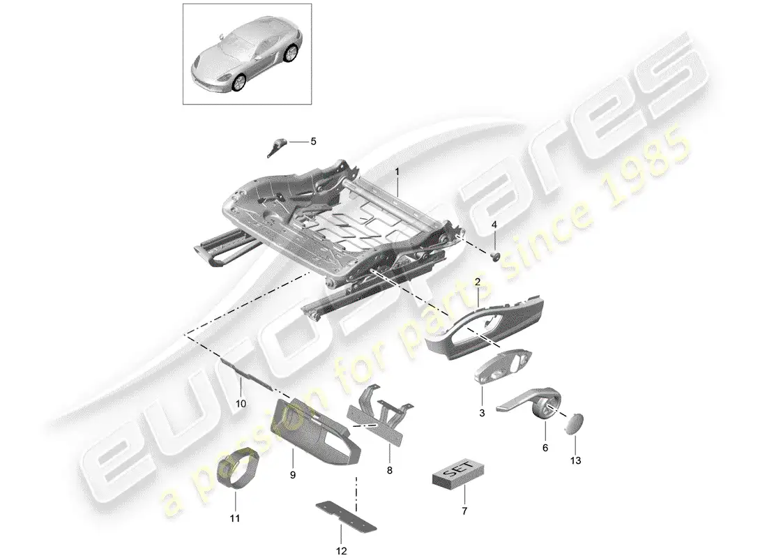porsche 2018 (718 cayman) seat frame parts diagram