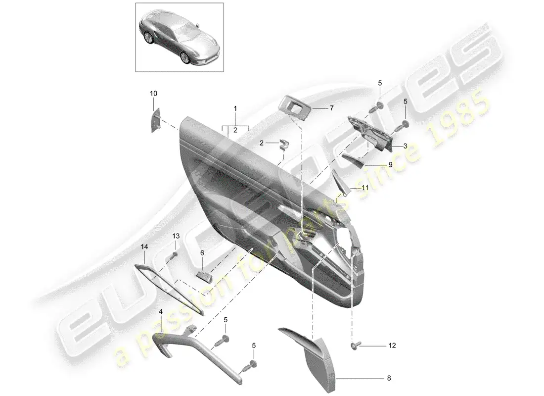 porsche 2017 (991-2 turbo) door panel part diagram
