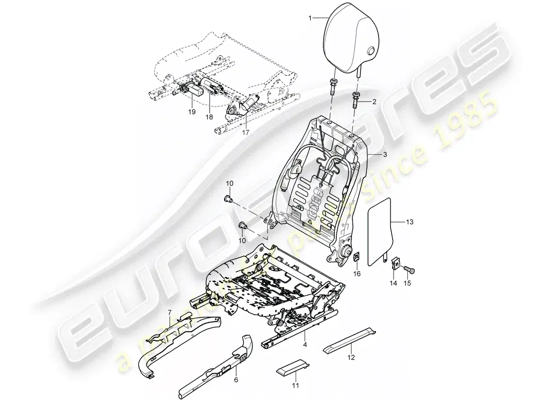 porsche 2010 (cayenne e1 9pa) backrest frame parts diagram