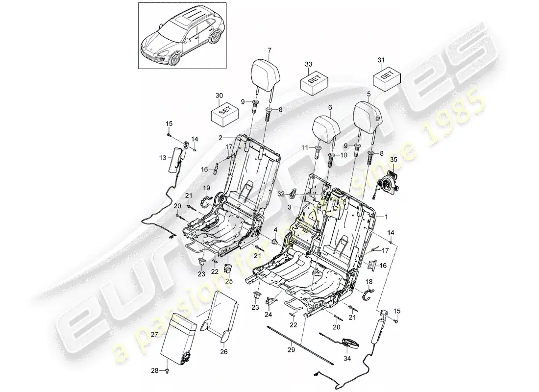 porsche 2013 (cayenne e2 92a) headrest parts diagram