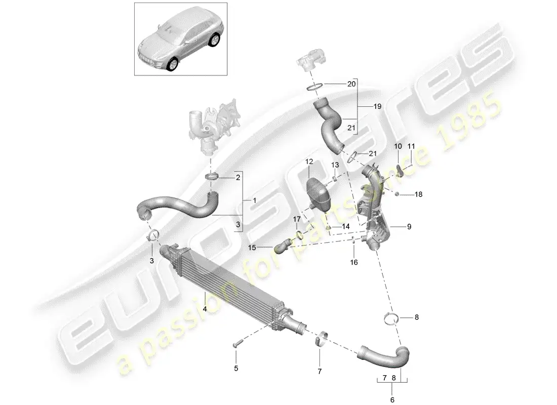 porsche 2014 (macan) charge air cooler part diagram