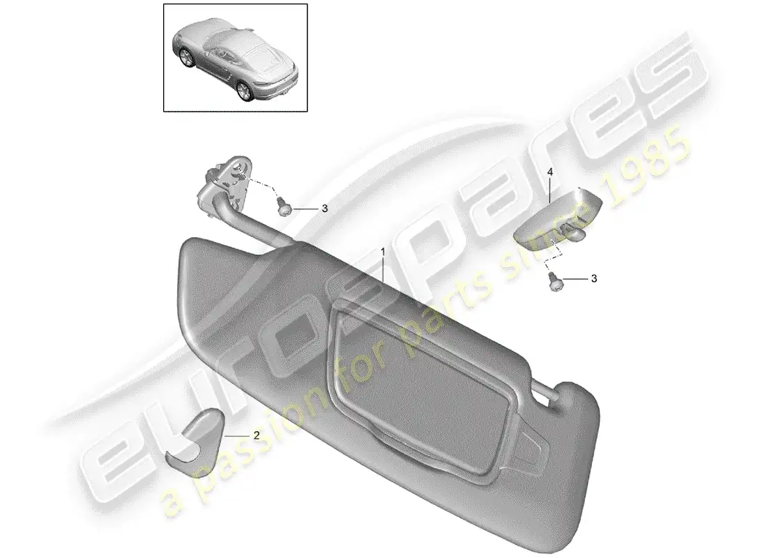 porsche 2020 (718 cayman) sun vizors parts diagram