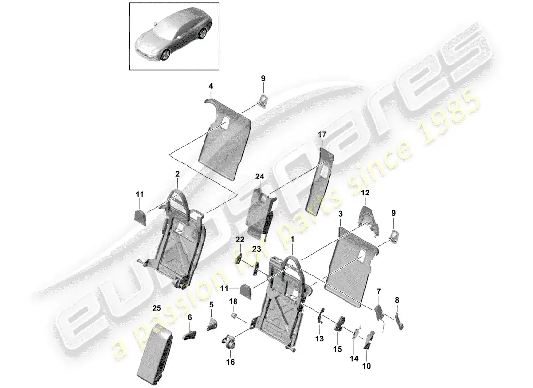 porsche 2020 (panamera 971-1) back seat backrest parts diagram