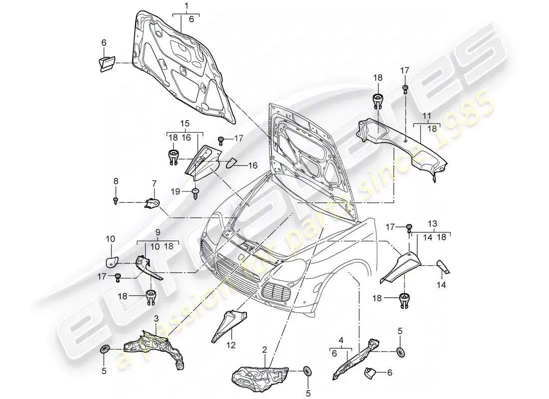porsche 2005 (cayenne e1 9pa) sound absorber parts diagram