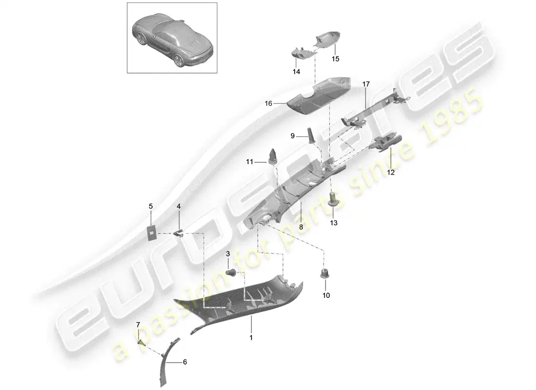 porsche 2014 (981 boxster) a-pillar parts diagram