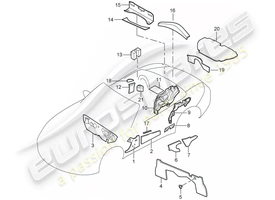 porsche 2011 (987 boxster) body shell parts diagram