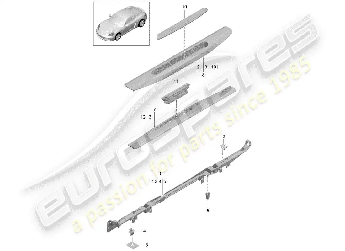 porsche 2020 (718 cayman) lining parts diagram