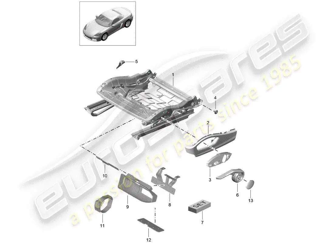 porsche 2020 (718 boxster) seat frame parts diagram