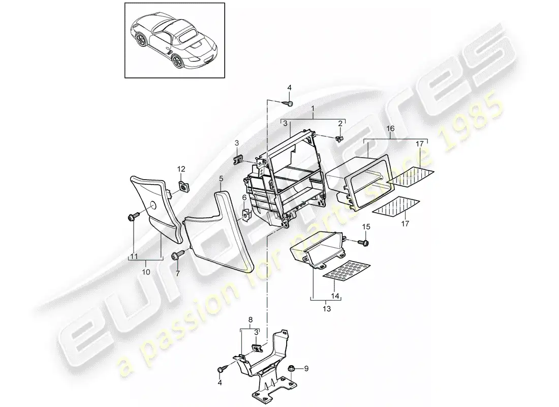 porsche 2012 (987 boxster) center console parts diagram
