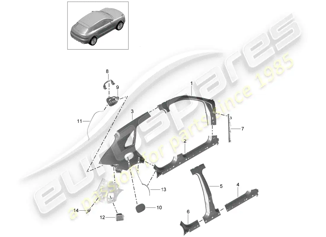 porsche 2020 (macan) side panel part diagram
