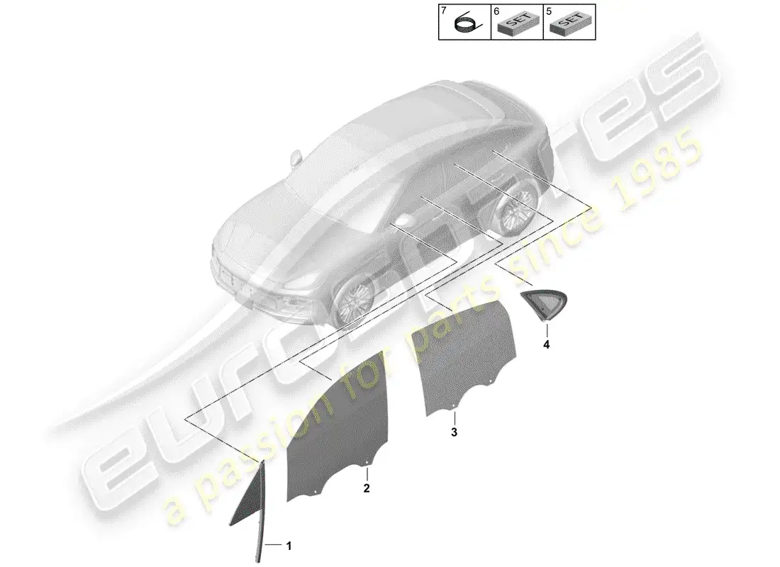 porsche 2018 (cayenne e3 9ya/9yb) side window parts diagram