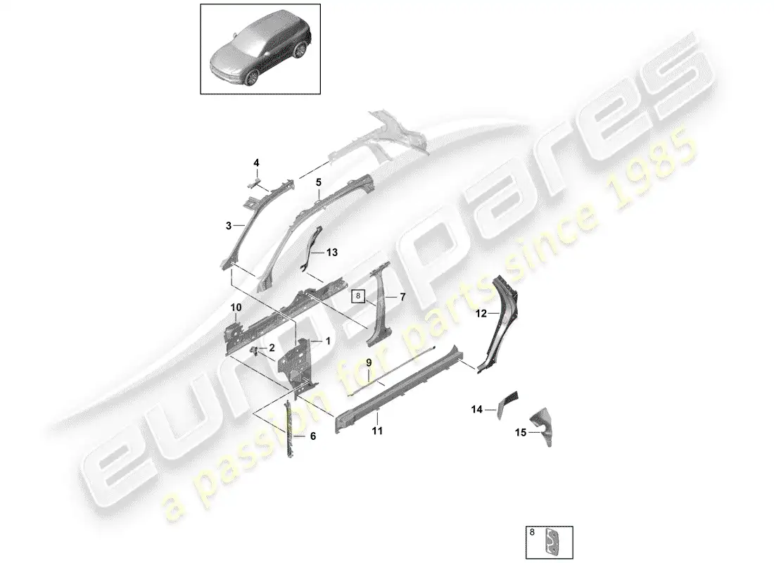 porsche 2018 (cayenne e3 9ya/9yb) side panel parts diagram