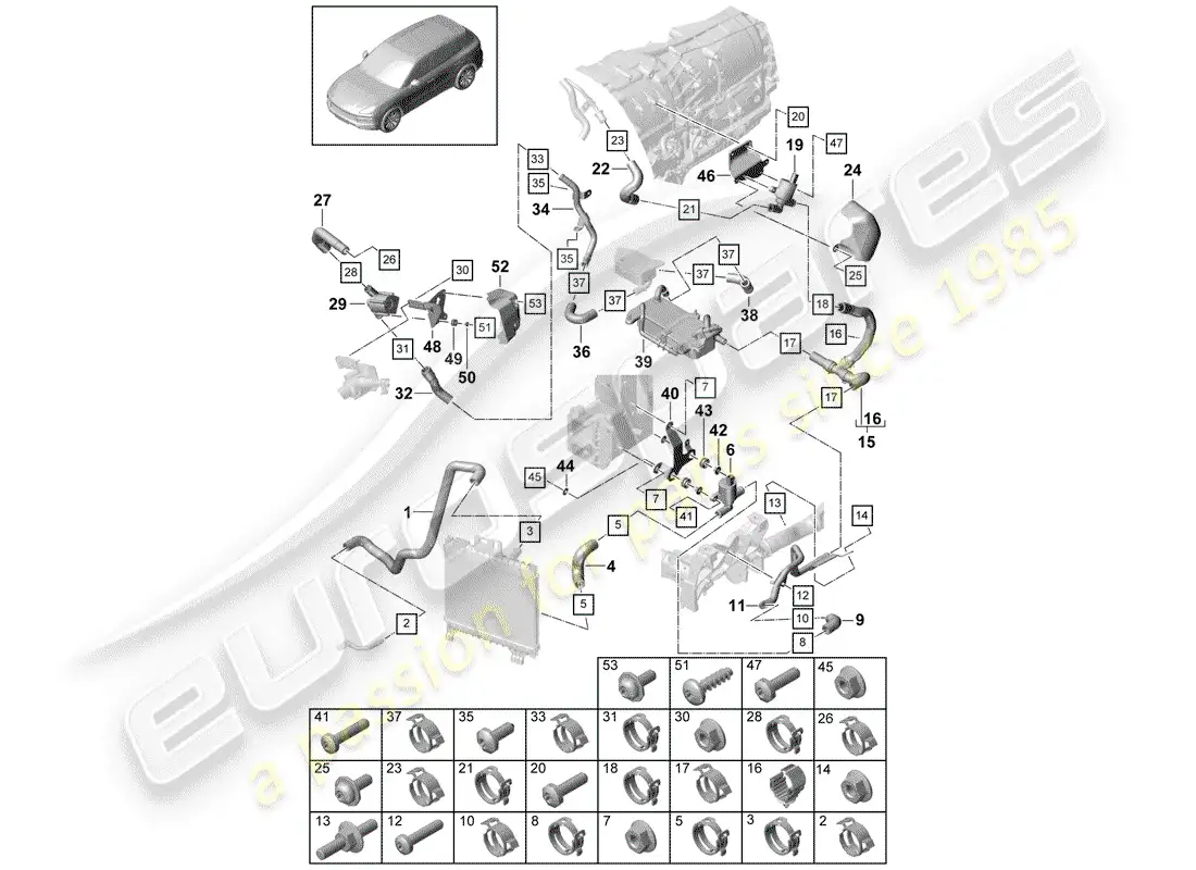 porsche 2019 (cayenne e3 9ya/9yb) water cooling parts diagram