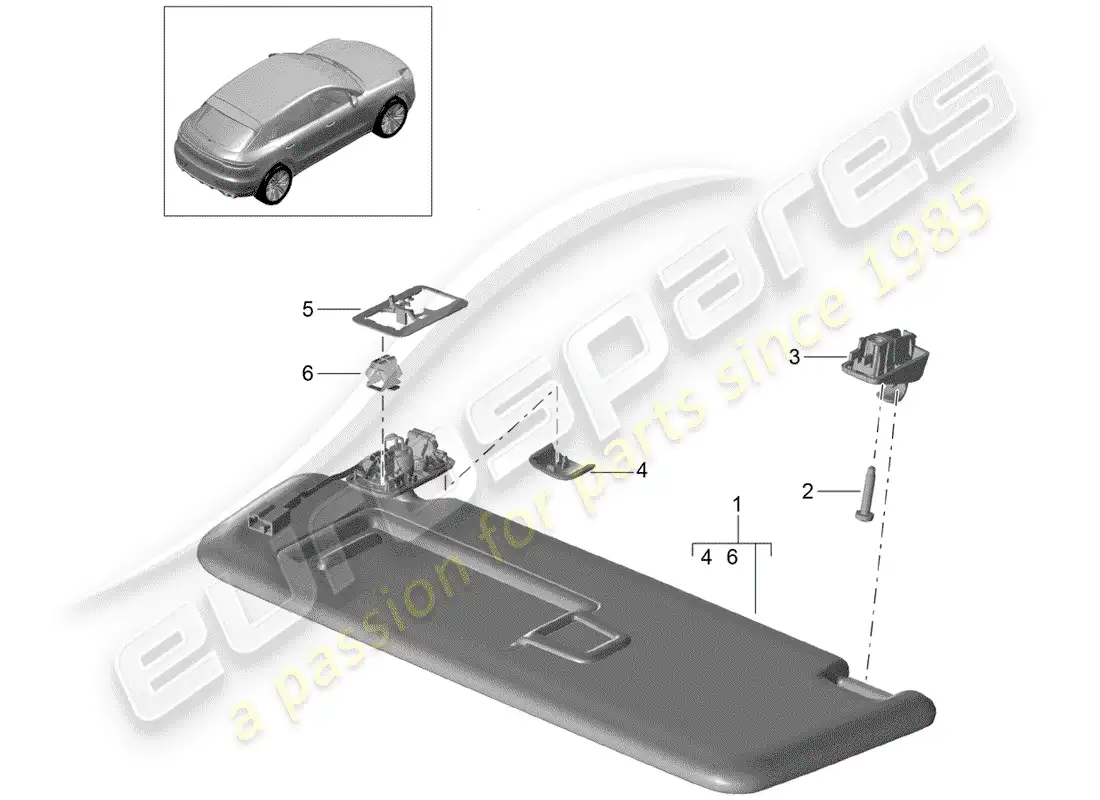 porsche 2020 (macan) sun vizors part diagram