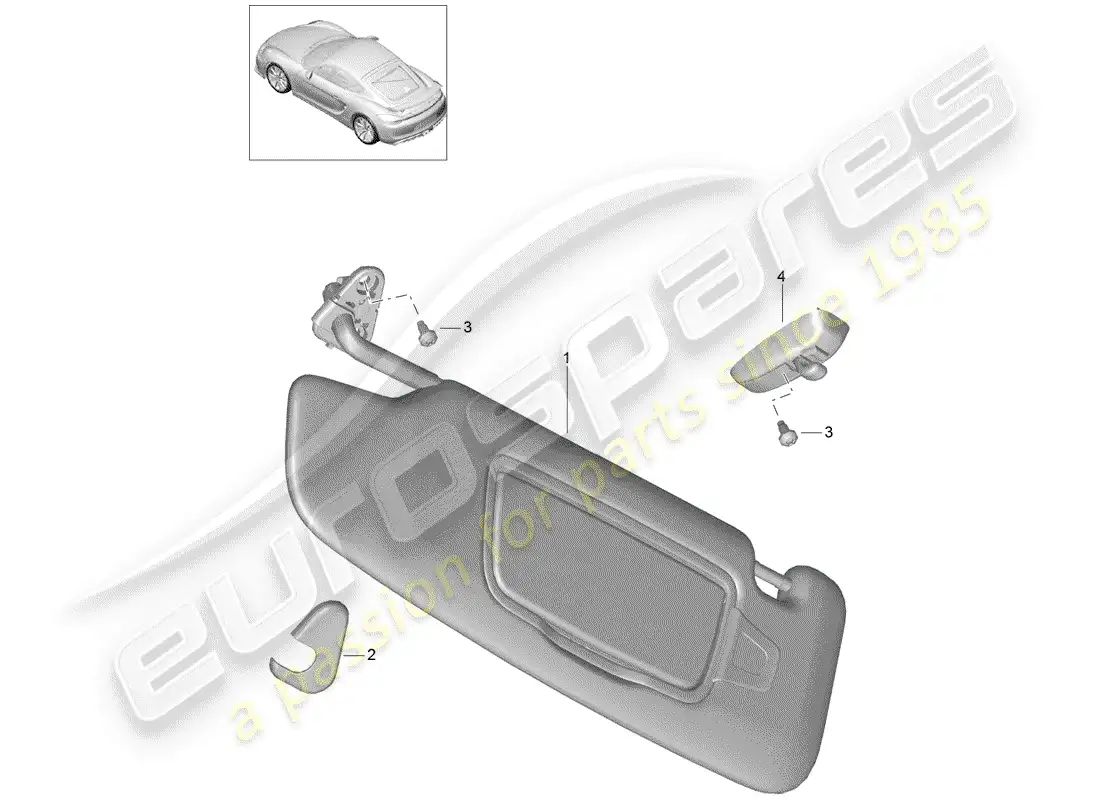 porsche 2016 (981 cayman gt4) sun vizors part diagram