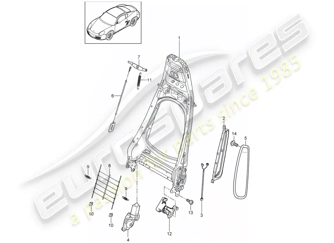 porsche 2011 (987 cayman) backrest frame parts diagram