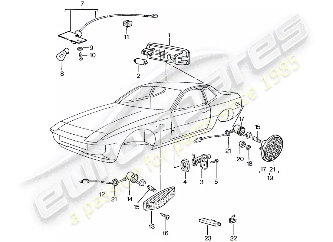 porsche 1978 (924) interior light - turn signal parts diagram
