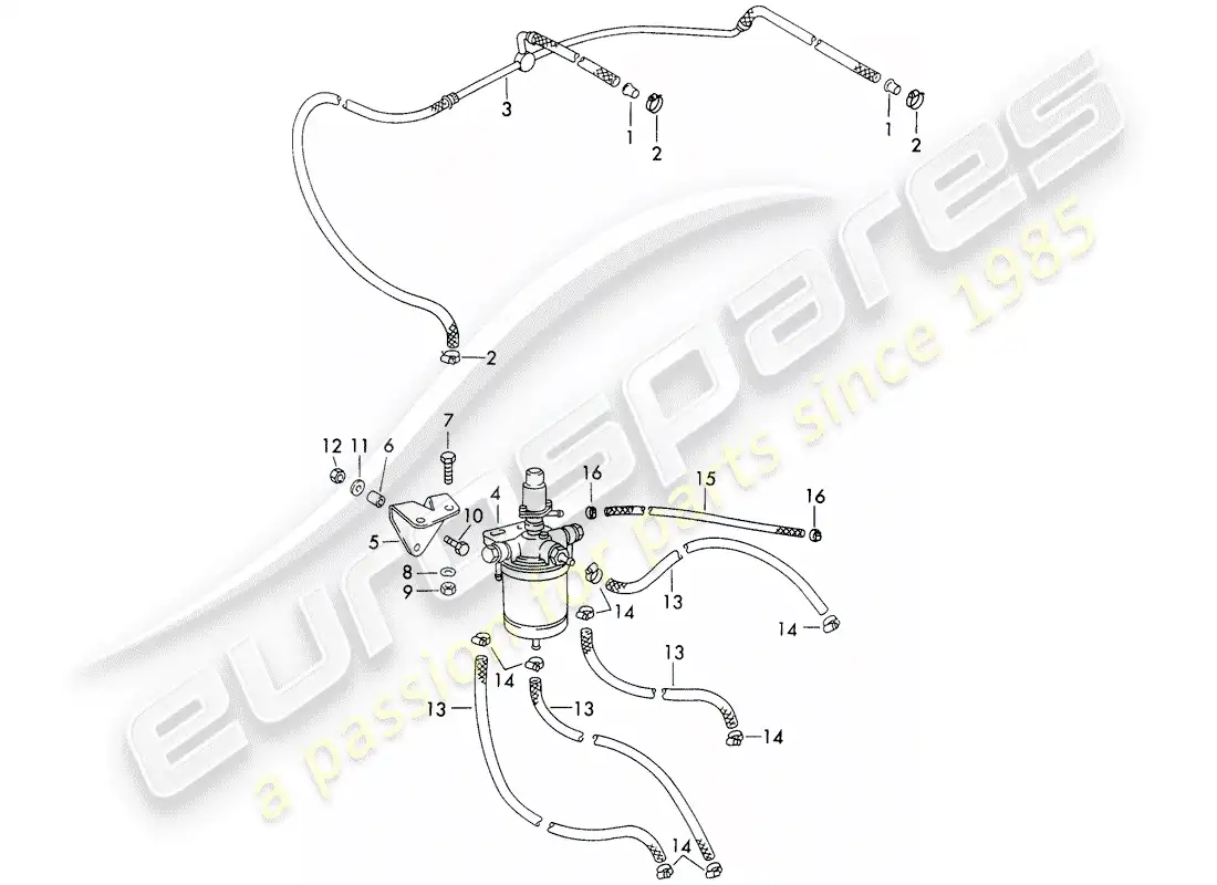 porsche 1973 (911) fuel filter - with: - lines parts diagram