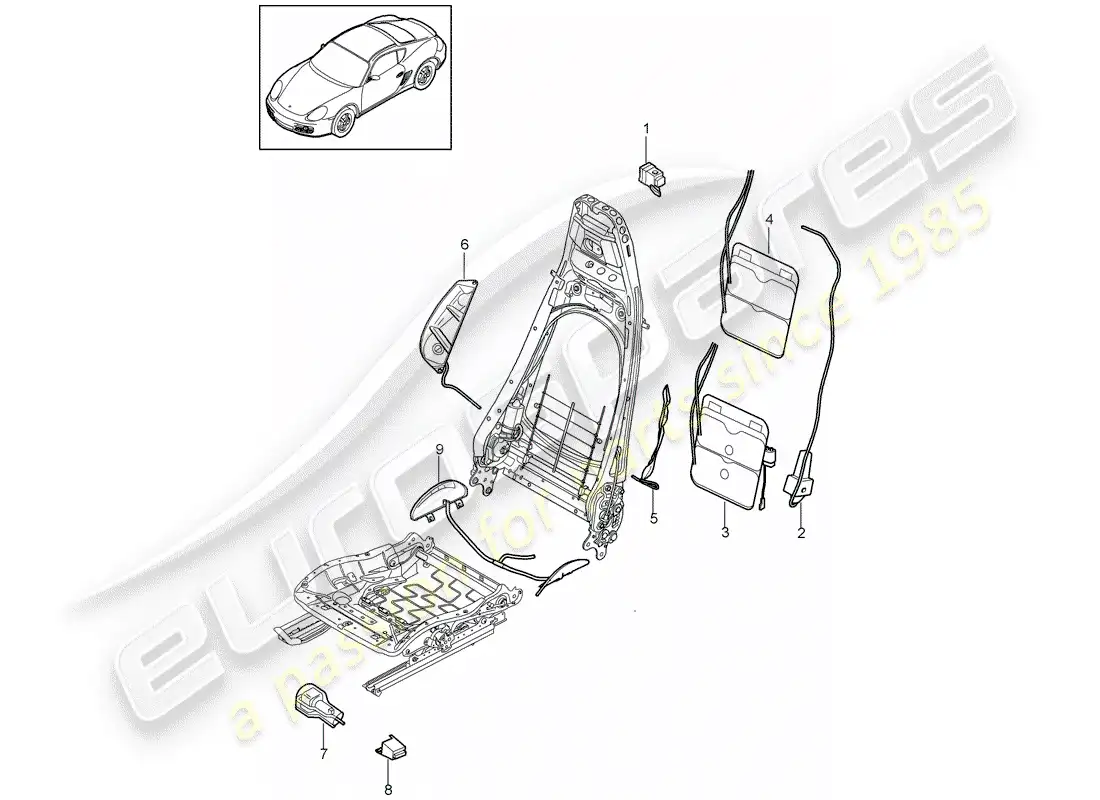 porsche 2009 (987 cayman) lumbar support parts diagram