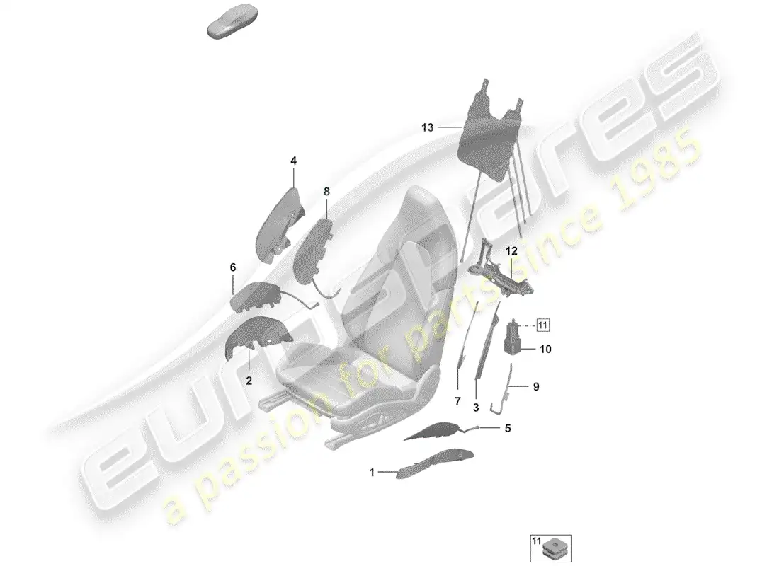 porsche 2020 (992-1) pneumatic components for seat parts diagram