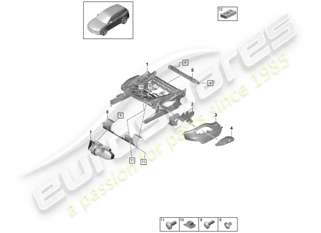 porsche 2018 (cayenne e3 9ya/9yb) seat frame parts diagram