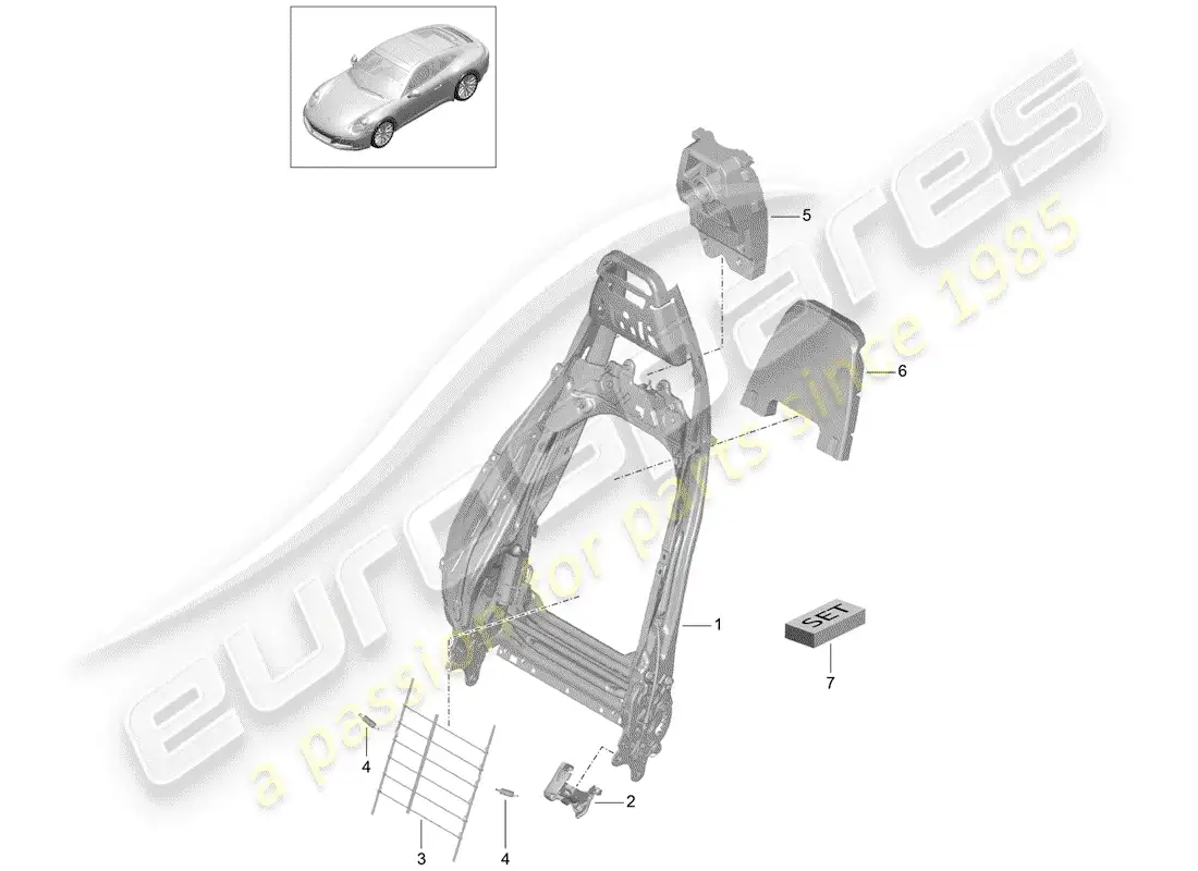 porsche 2018 (991-2) frame - backrest parts diagram