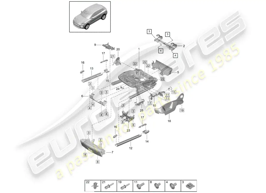 porsche 2020 (macan) frame for seat part diagram