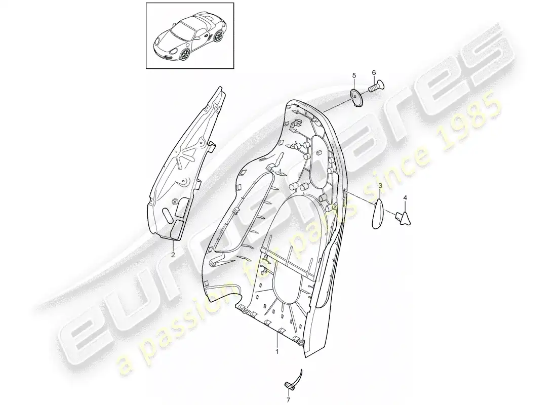 porsche 2010 (987 boxster) backrest shell parts diagram