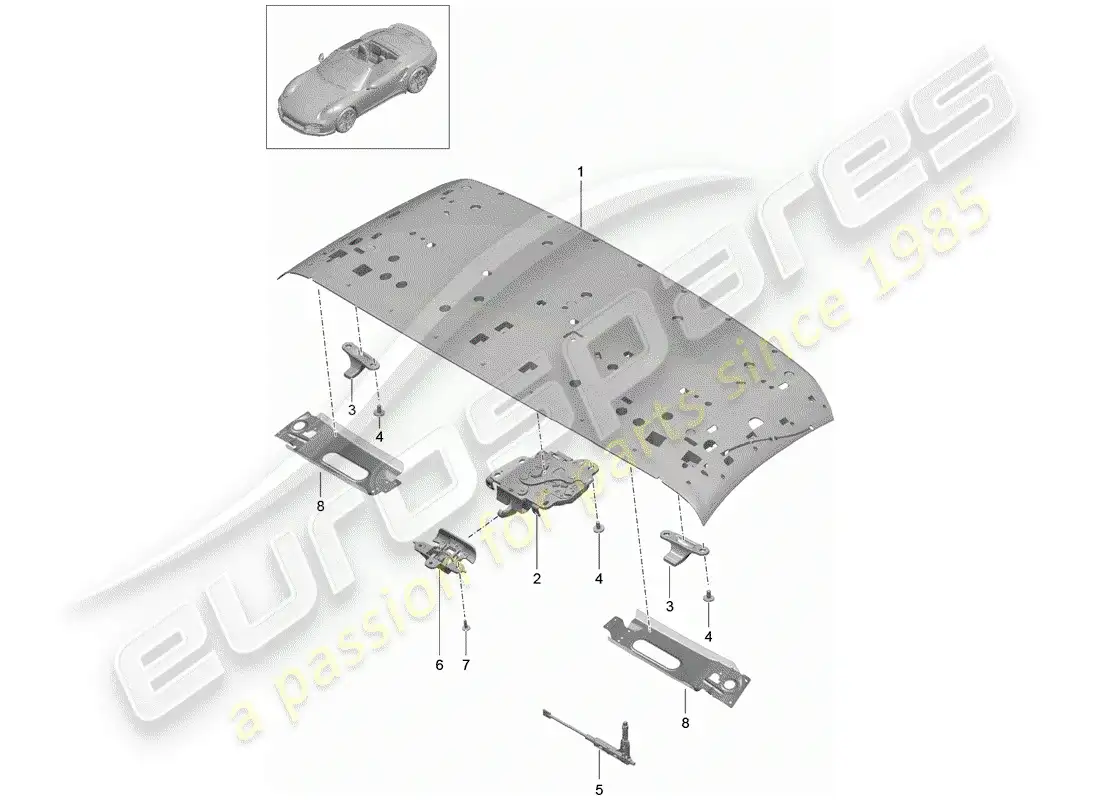 porsche 2016 (991-1 turbo) top frame parts diagram