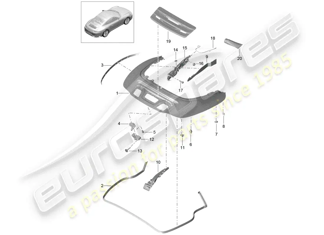 porsche 2018 (991-2) top stowage box parts diagram
