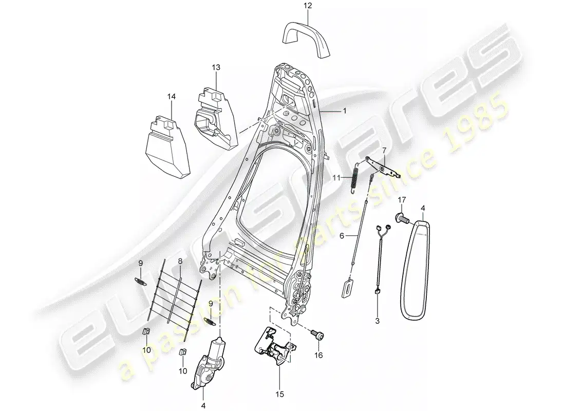 porsche 2008 (987 cayman) backrest frame parts diagram