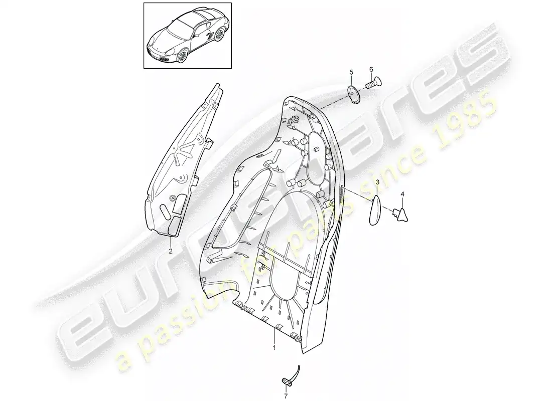 porsche 2009 (987 cayman) backrest shell parts diagram