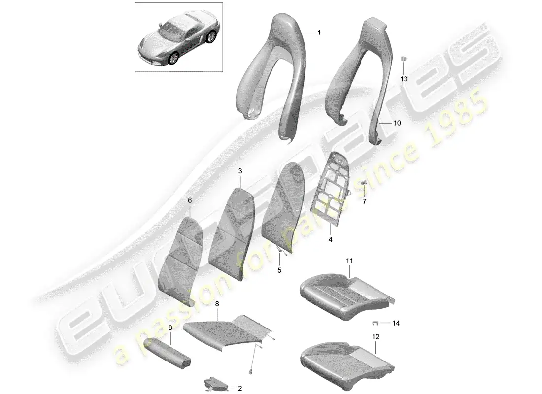porsche 2020 (718 boxster) foam part parts diagram