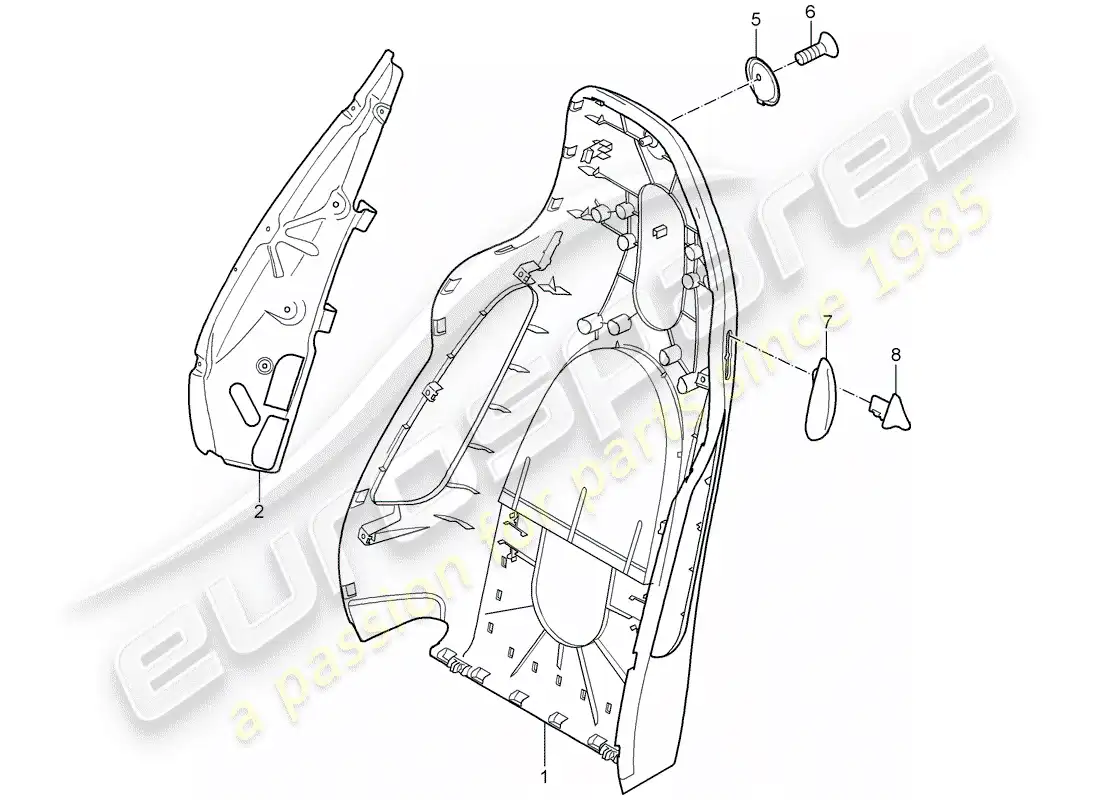 porsche 2008 (987 cayman) backrest shell parts diagram
